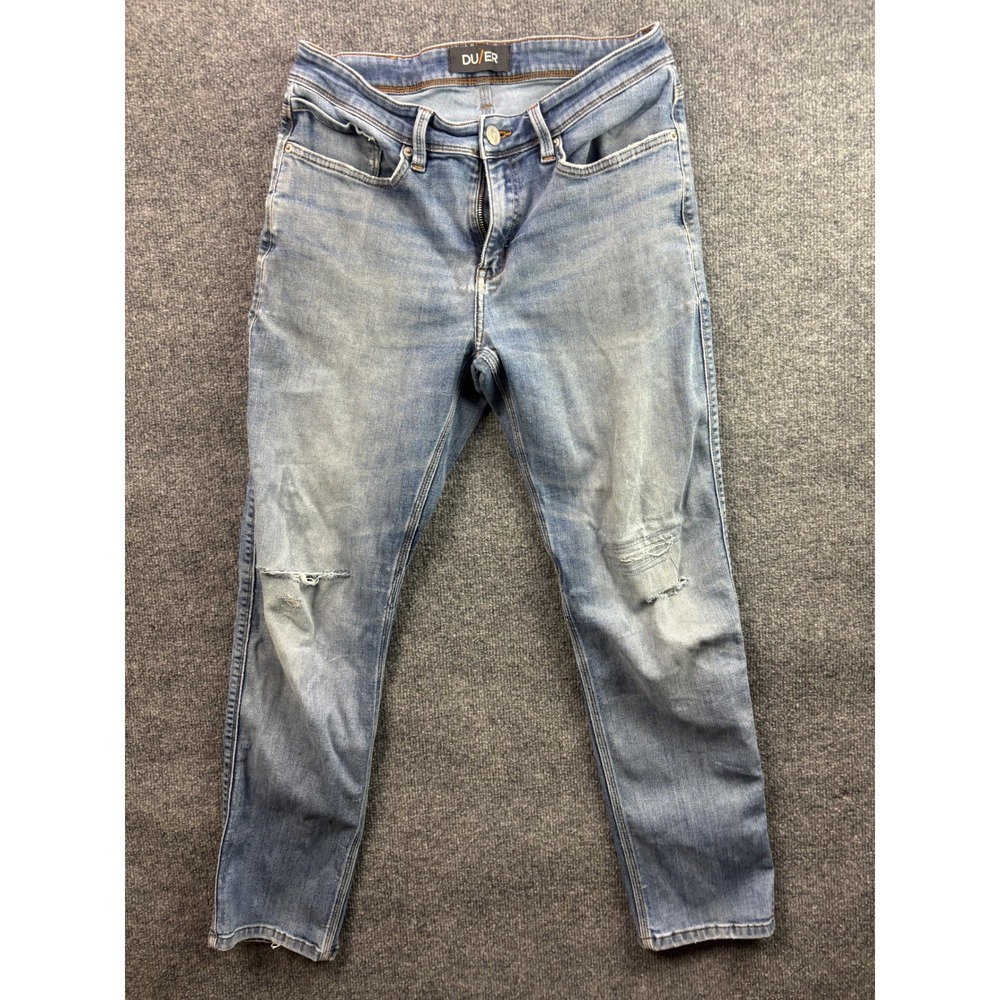 DU/ER L2X Relaxed Taper Jeans Mens 30x28 Light Wash Distressed Denim